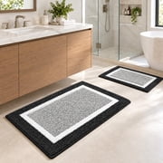 RIVA Art Deco Microfiber Bath Rug Set of 2, Gray Bathroom Mats, Soft Plush Absorbent Non Slip Rugs, Quick Drying Machine Washable, 20 x 30 and 16 x 24 Inch