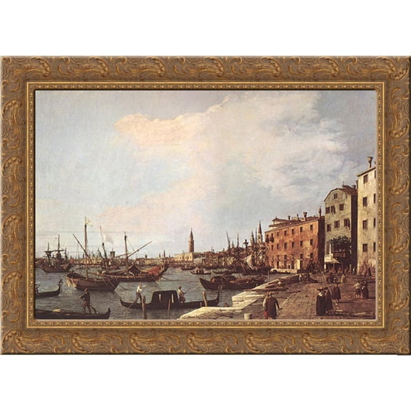 Riva degli Schiavoni ' west side 24x19 Gold Ornate Wood Framed Canvas Art by Canaletto