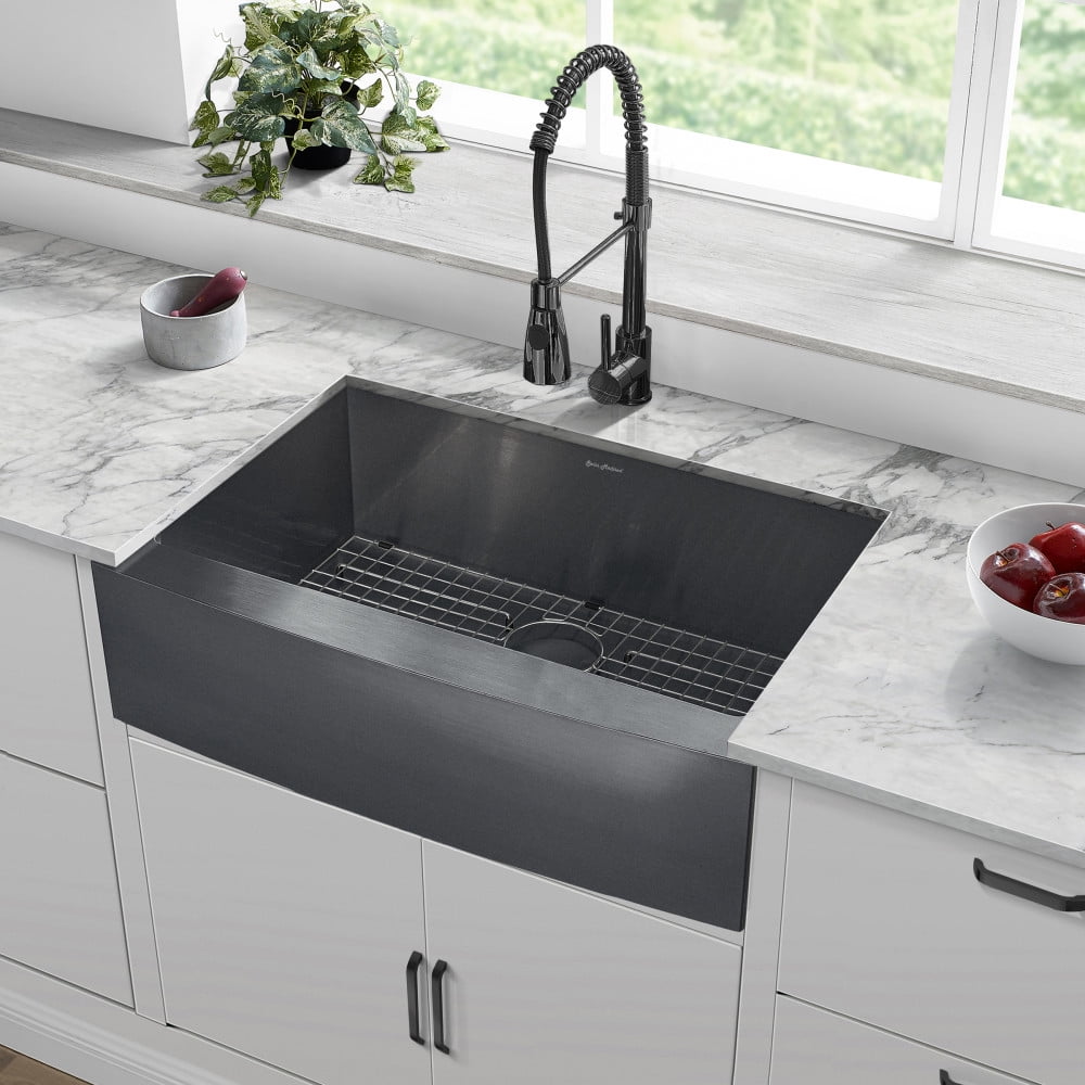 Rivage 30" Black Stainless Steel Farmhouse Kitchen Sink