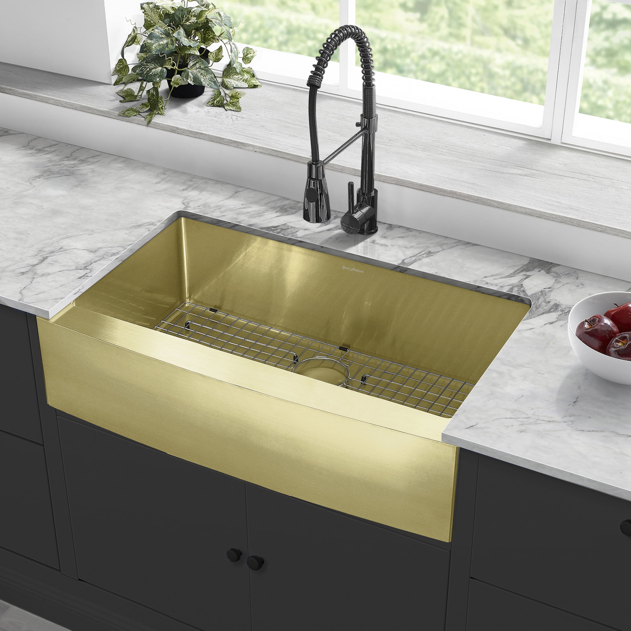 Rivage 36 x 21 Stainless Steel, Single Basin, Farmhouse Kitchen Sink with Apron in Gold