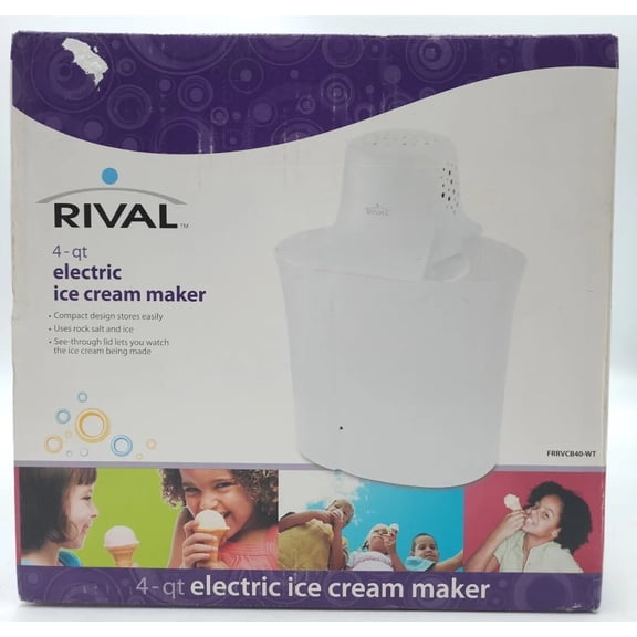 Rival 4 Quart Electric 120v Ice Cream Maker White Rock Salt & Ice FRRVCB40-WT UL