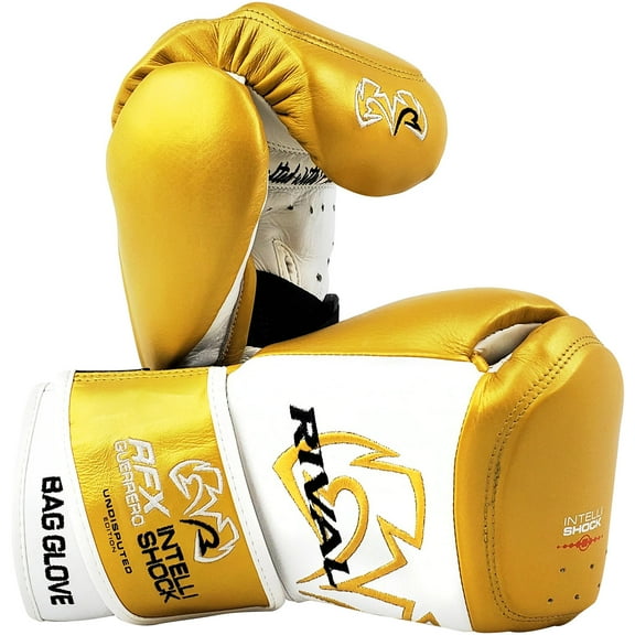 Rival Boxing RFX-Guerrero Intelli-Shock Bag Gloves - 8 oz. - White/Gold