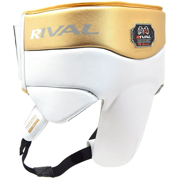 Rival Boxing RNFL100 Professional Groin Protector w/ Laces - Large - White/Gold