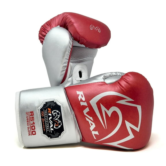 RIVAL Boxing RS100 Pro Lace-Up Sparring Gloves - 18 oz. - Red/Silver