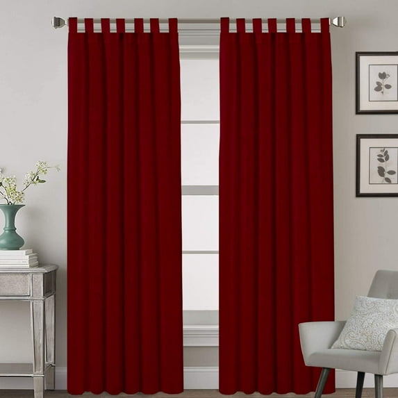 Rivana Home Decor 100% Polyester Natural Room Darkening Tab Top Curtains Window Treatment for Living Room & Kitchen (Burgundy,52"W x 54"L,2 Panel)