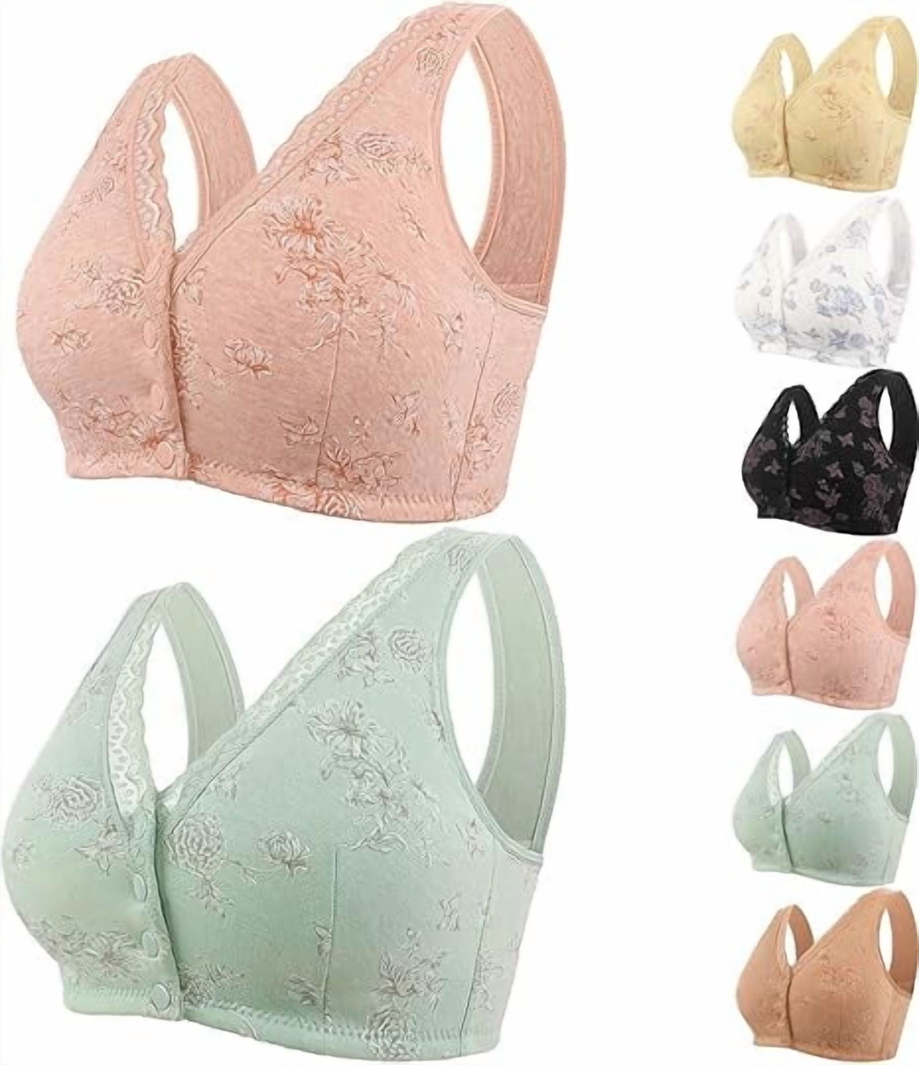 Rivastyle Bra Front Closure, Bras for Seniors Front Wrap Closure V-Neck Lace Cotton Bras for Older Women No Underwire(2PCS-A, 36)