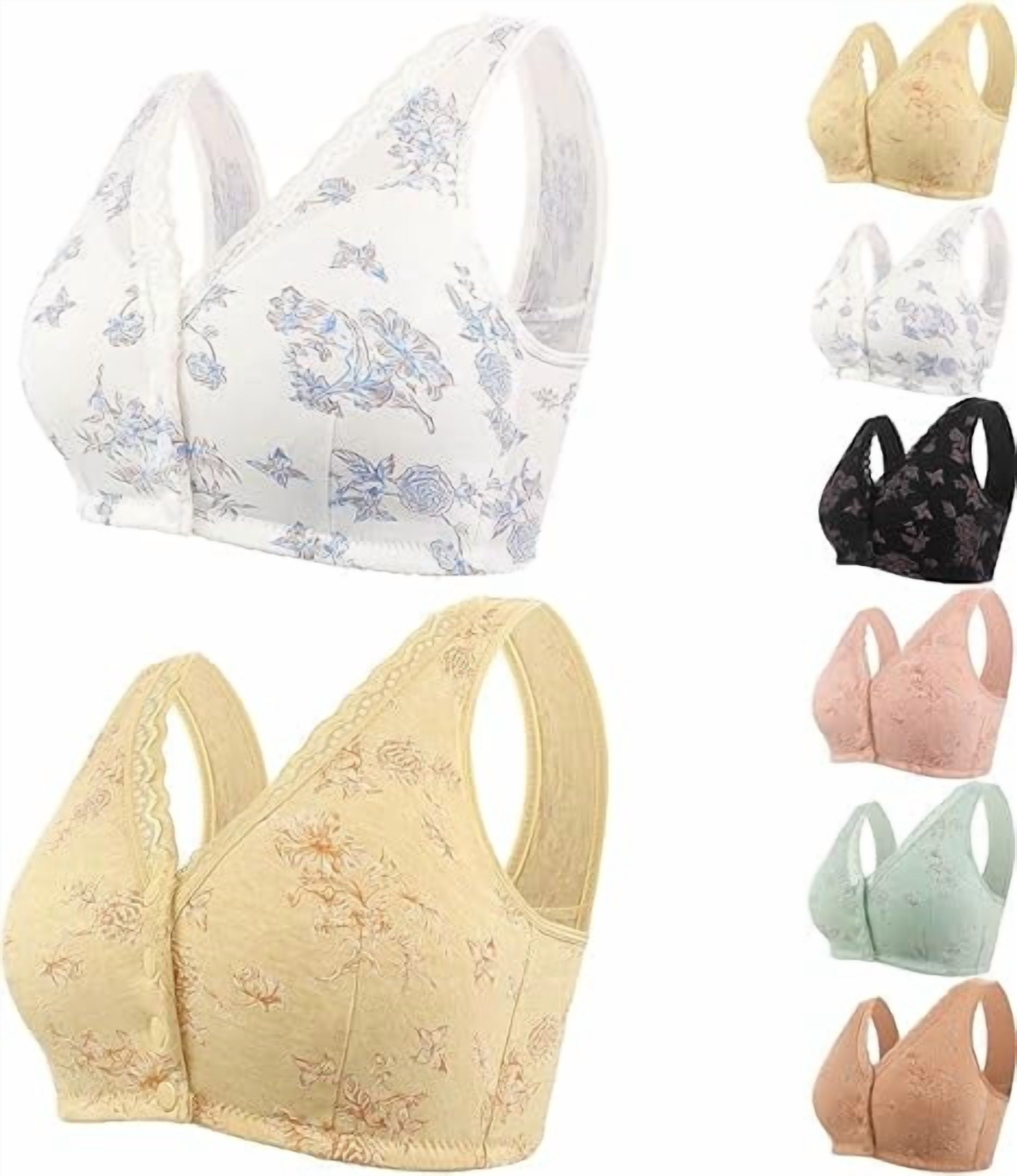 Rivastyle Bra Front Closure, Bras for Seniors Front Wrap Closure V-Neck Lace Cotton Bras for Older Women No Underwire(2PCS-C, 50)