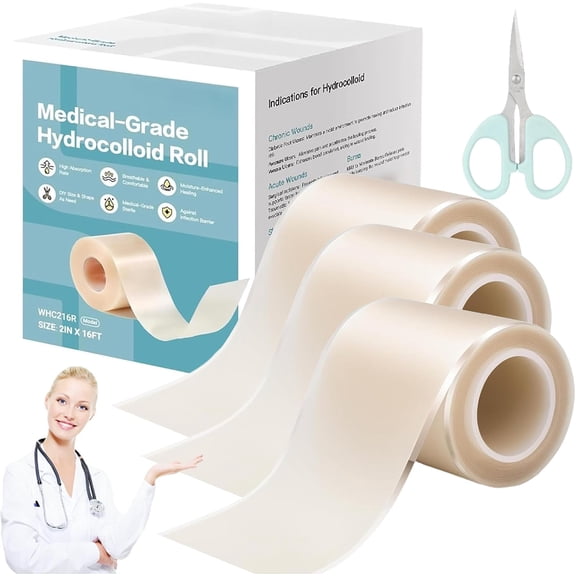 Rivaya Hydrocolloid Roll for Wound Care, 2025 New Rivaya Hydrocolloid Roll, 2in * 16ft Cut to Size Grade Bandages, Self-Adhesive, Flexible & Waterproof DIY Size & Shape Silicone Tape