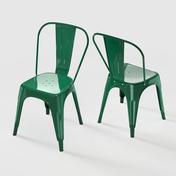 Rivbuio Heavy Duty Metal Dining Chairs Set of 2, Stackable Tolix Style with X-Brace, Commercial Bistro Chair for Restaurant/Kitchen/Patio -Blue