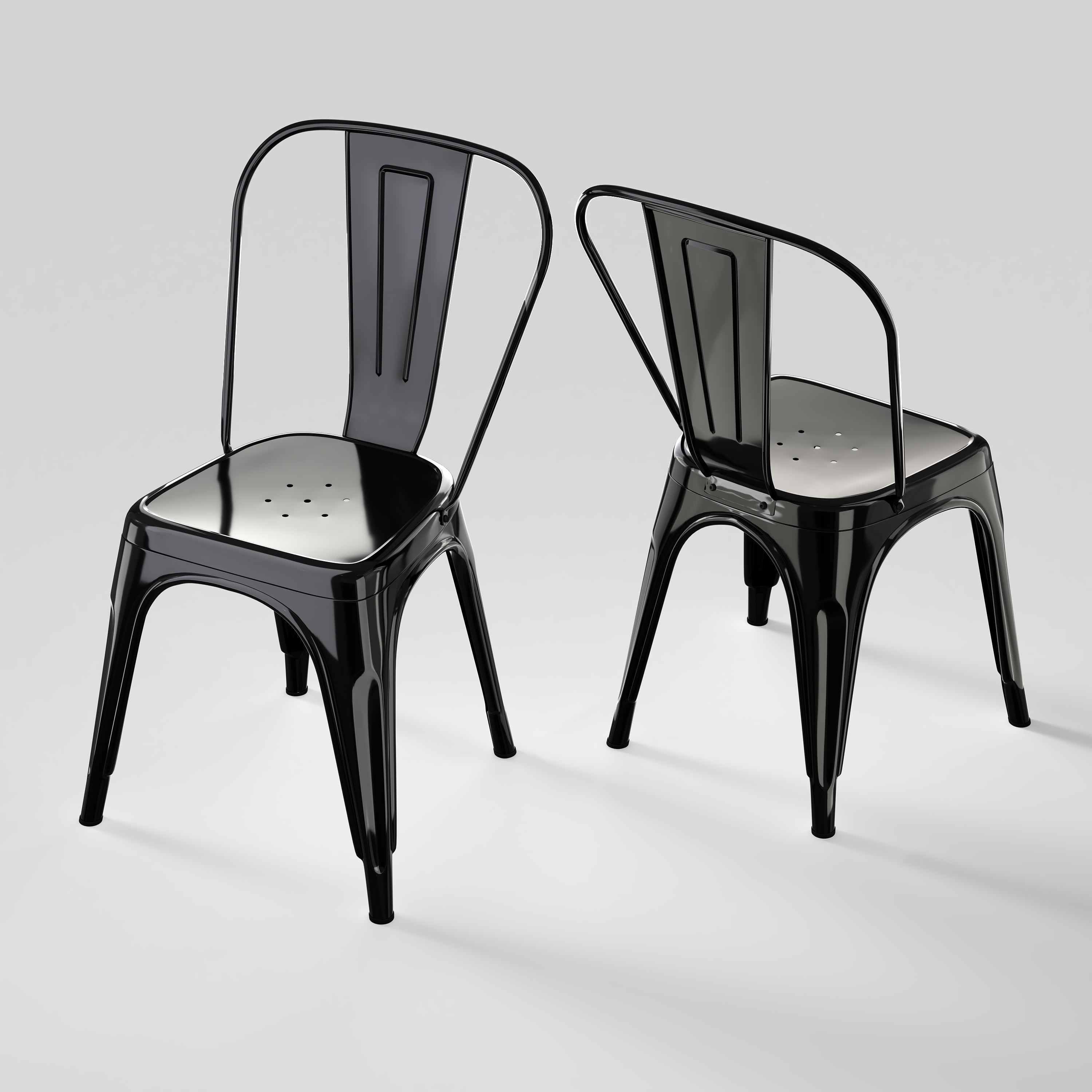 Rivbuio Heavy Duty Metal Dining Chairs Set of 2, Stackable Tolix Style with X-Brace, Commercial Bistro Chair for Restaurant/Kitchen/Patio - Gloss Black