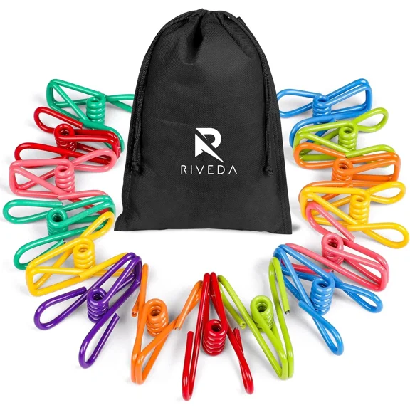 Riveda Multicolor Clothes Pins 15 Pack Versatile Utility Clips For Home Office