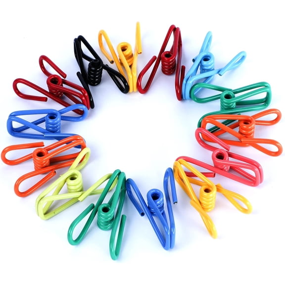 Riveda Pack 30 Assorted Metal Chip Clips Multicolor PVC Coated 2 inch Bag Clips for Sealing Food, Holding Papers, Hanging Laundry - Multipurpose Clothes Pins