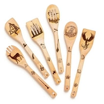 Riveira Magic Wizard Harry Potter Gifts Organic Wooden Spoons For Cooking Utensils Set 6-piece - Christmas Gifts For Women Kitchen Utensils Spatulas For Nonstick Cookware Gifts For Cooking Lovers