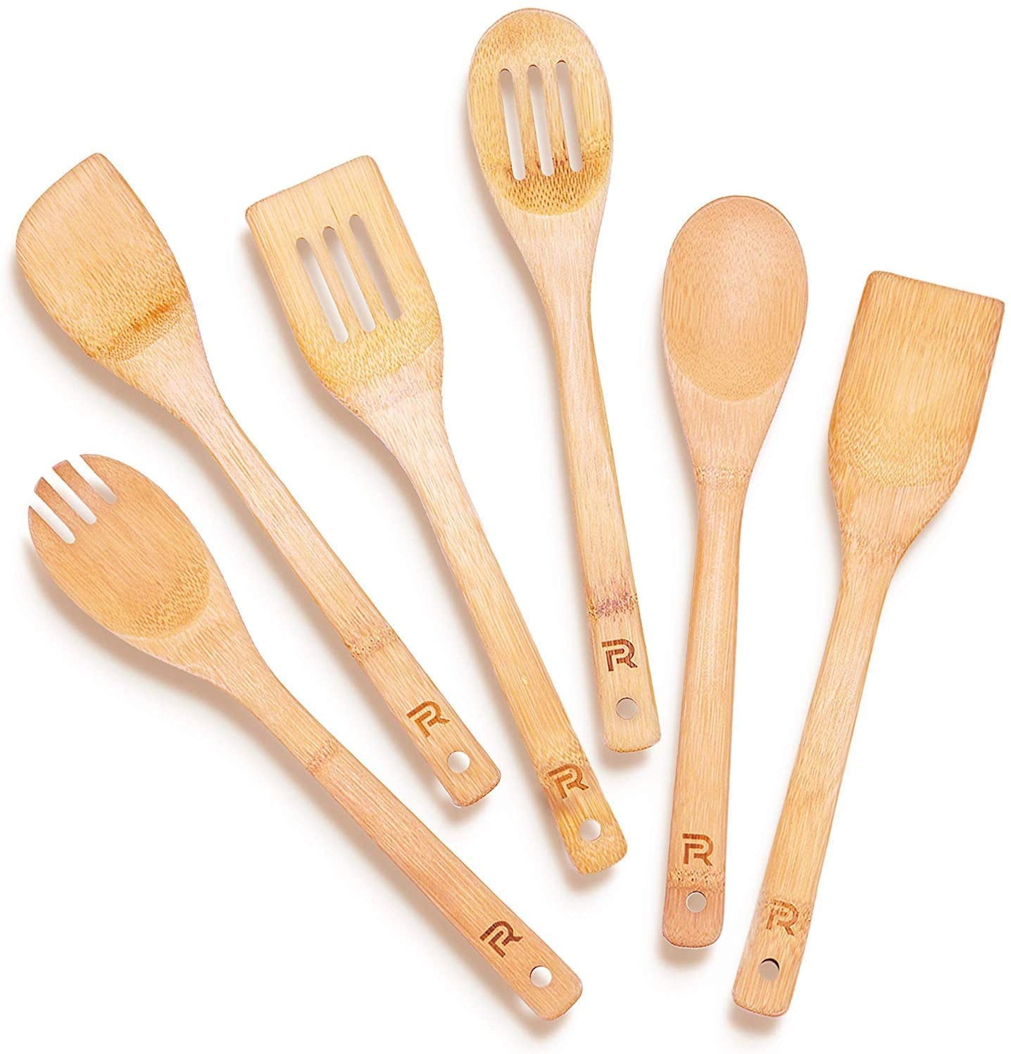 Riveira Wooden Spoons for Cooking 6-Piece Bamboo Utensil Set Apartment Essentials Wood Spatula Spoon Nonstick Kitchen Utensil Set Housewarming Gifts Wooden Utensils for Everyday Use - Walmart.com
