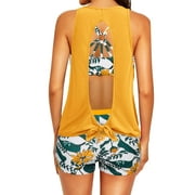 Rivelino 3 Piece Tankini Swimsuit for Women Tummy Control Bathing Suit with Shorts Open Back Athletic Swimwear