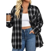 Rivelino Plus Size Casual Plaid Shirt for Women Flannel Shirt Long Sleeve Button Down Blouses Tops Collared Shacket Tops