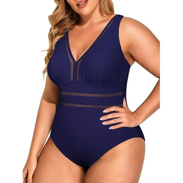 Rivelino Plus Size One-Piece Swimsuit for Women Sexy V-Neck Bathing Suit with Tummy Control