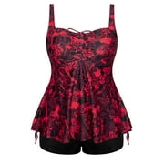 Rivelino Plus Size Tankini Swimsuits for Women Two Piece Flowy Bathing Suits with Shorts Tummy Control Swimwear