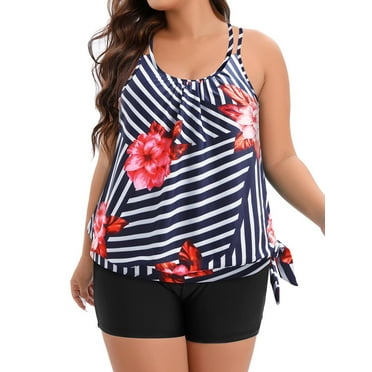 Rivelino Plus Size Tankini Swimsuits for Women Two Piece Tummy Control Bathing Suits Blouson Tankini Top with Shorts