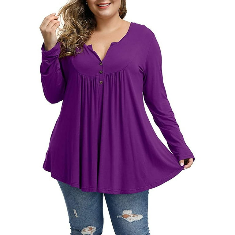 Rivelino Plus Size Tops Women Long Sleeve Fall Tunics Loose Fit V Neck Pleated Shirts Walmart