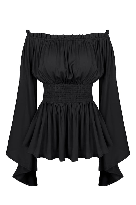Renaissance Shirt for Women Off Shoulder Long Bell Sleeve Boho Tops Victorian Peasant Blouse