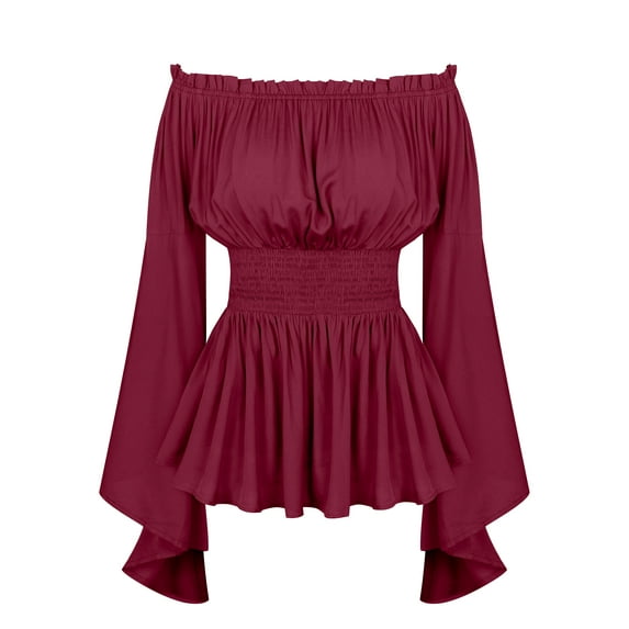 Rivelino Renaissance Shirt for Women Off Shoulder Long Bell Sleeve Boho Tops Victorian Peasant Blouse