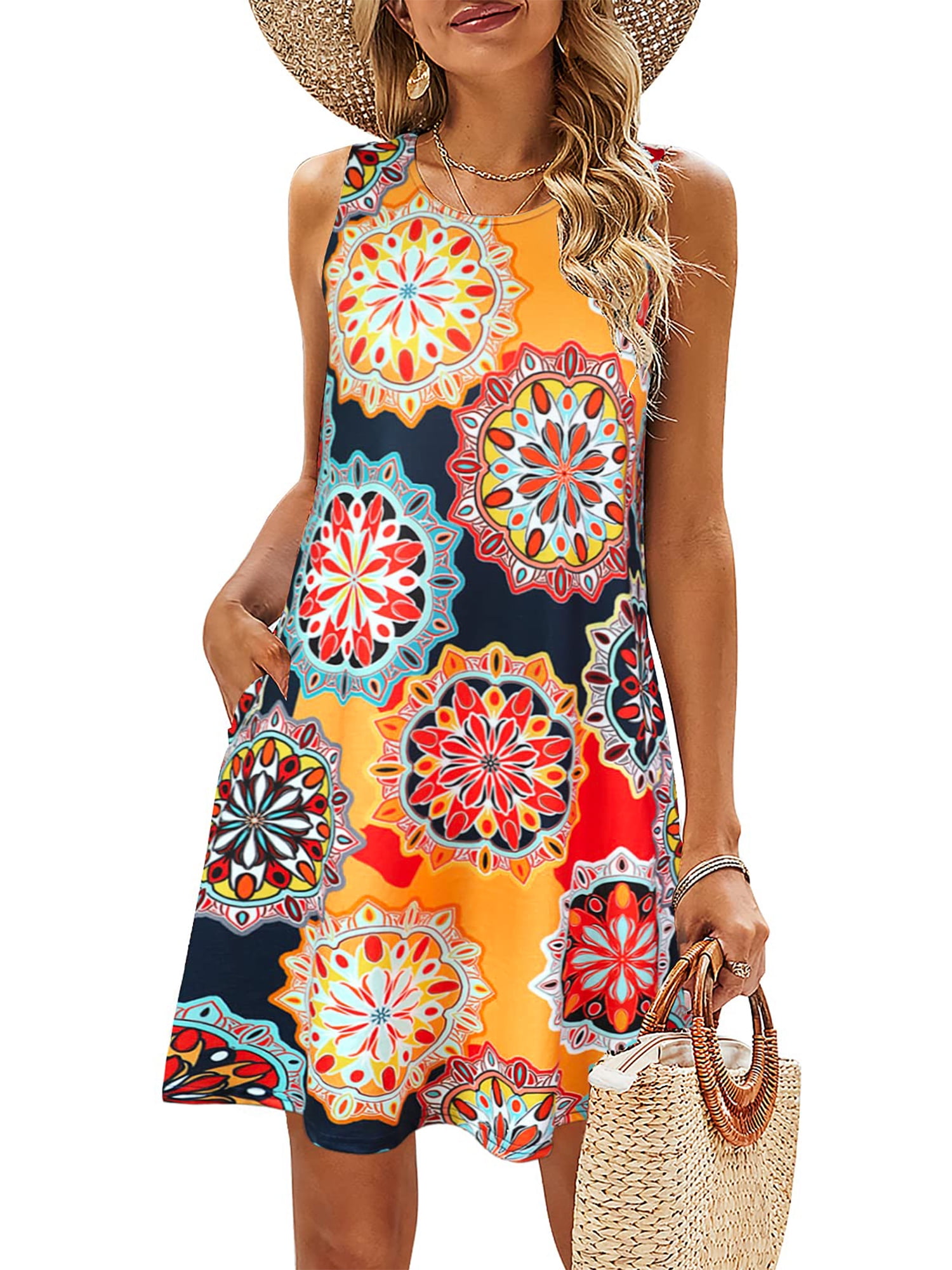 Rivelino Summer Dresses for Women Floral Print Sleeveless Sundresses ...