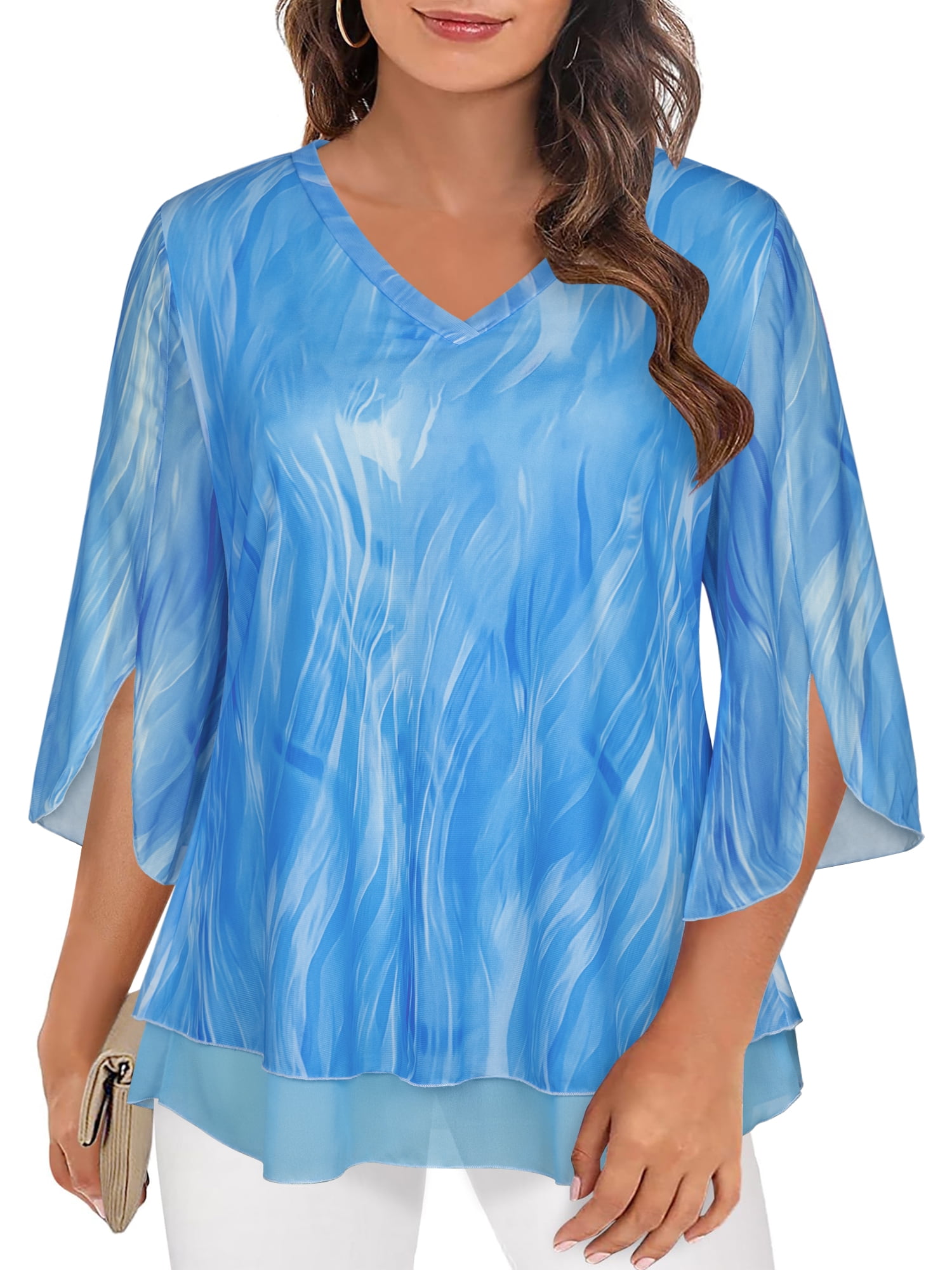 Plus Size V-Neck Cap Sleeve Blouse