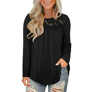 Rivelino Women's Plus Size Long Sleeve Shirts Casual Blouse Lace Tunic Tops