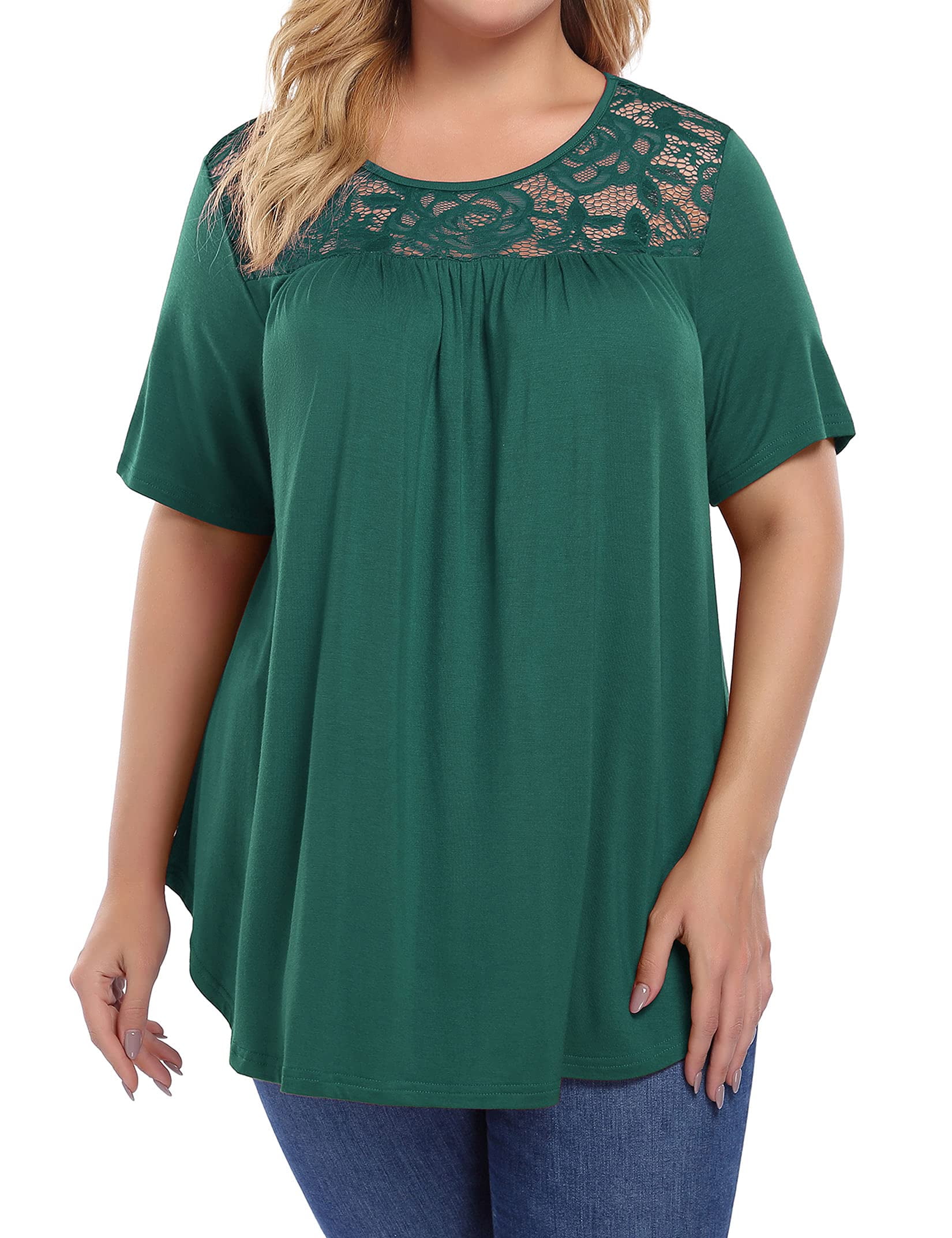 Rivelino Women's Plus Size Summer Tops Short Sleeve Shirts Lace Pleated ...