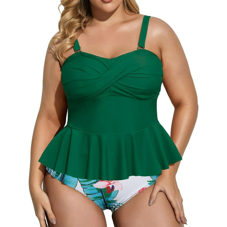 Rivelino Women's Plus Size Two Piece Tankini Swimsuit High Waisted Bikini  Bathing Suits 