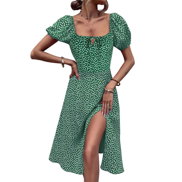 Rivelino Women's Summer Casual Midi Dress Puff Sleeve Square Neck A ...