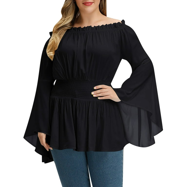 Bell sleeve black Off Shoulder Plus size Tops Bell sleeve black Off Shoulder Plus size Tops
