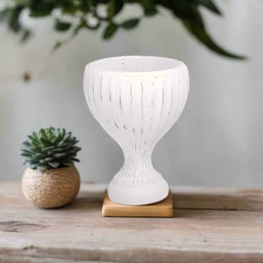Riven White Cement Roman Urn Vase, Distressed Decorative Flower Vase, Vintage Home Accent