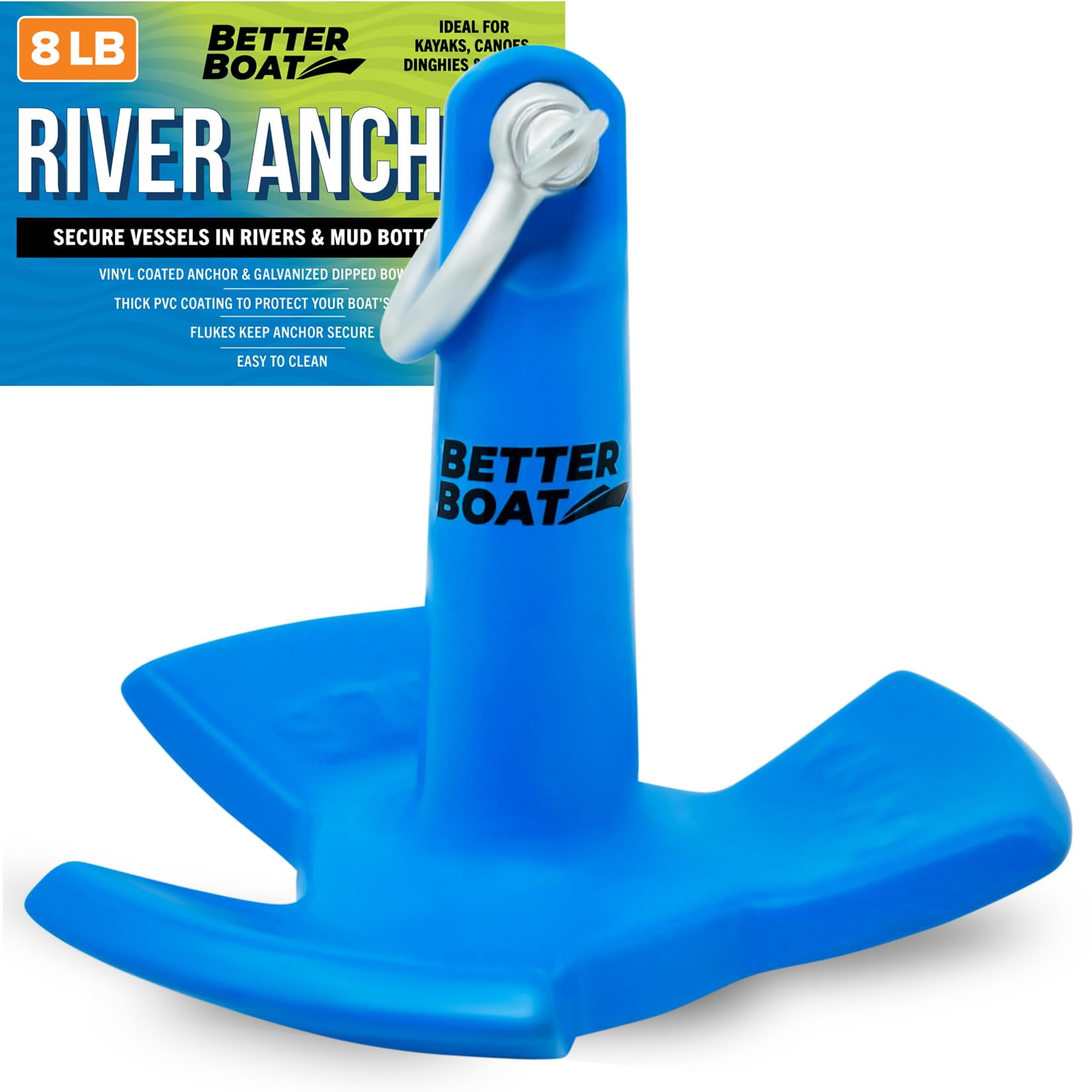 8 lb Blue Vinyl Coated Cast Iron River Anchor for Small Boats