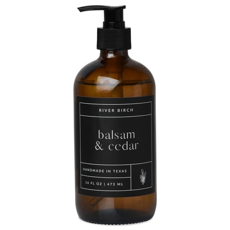 River Birch Balsam & Cedar Scented Natural Hand Soap - Handmade Organic Hand Soap - Moisturizing Hand Wash with Amber Dispenser - Luxury Scented Hydrating Hand Soap - Vegan and Non Toxic - 16 Fl Oz
