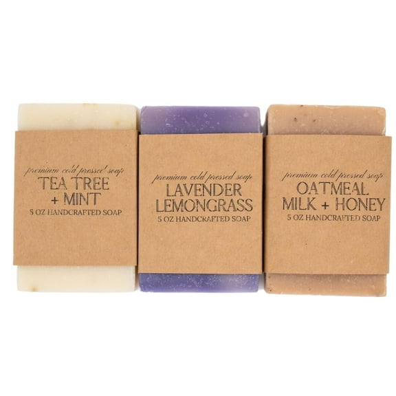 River Birch Handcrafted, Cold Process 5 oz. Soap Bars Variety 3-pack – Oatmeal, Milk and Honey, Tea Tree + Mint, and Lavender Lemongrass; Vegan and Cruelty-Free