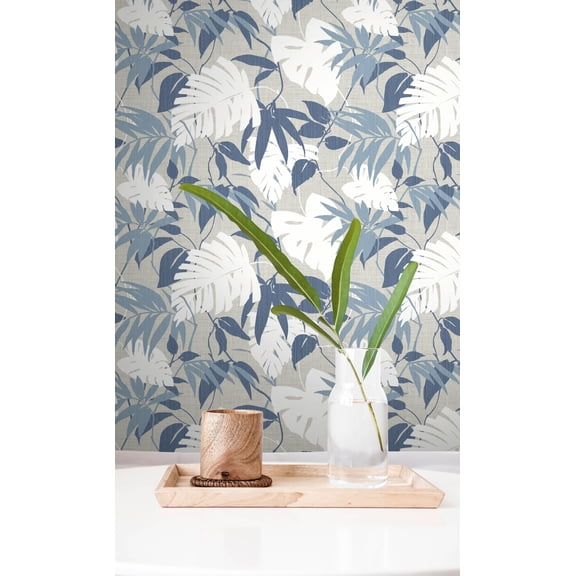 River Blues Printed Palm Leaves Botanical Wallpaper R8450