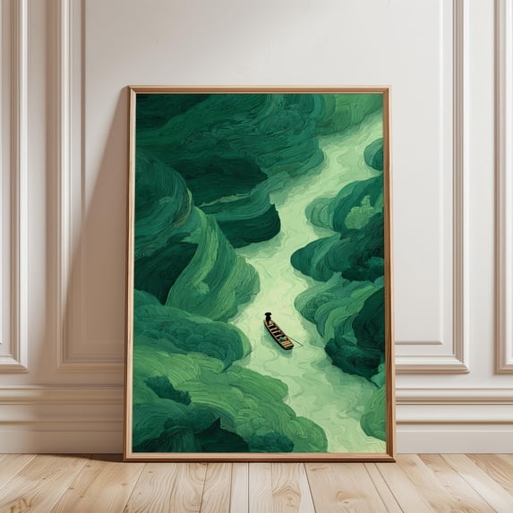 Ojjize River Boat Green Forest Poster Nature Landscape Art Print Home Decor ...