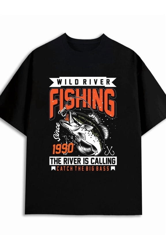 River Calling Bass fish t shirt funny t shirts mens 180G 100% Cotton black Perfect for exercise Stylish summer outerwear fishing for men funny Unique Design Unisex Shirt Crewneck tshirts