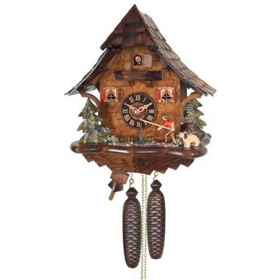 Eight Day Cuckoo Clock Cottage - Fisherman Raises Fishing Pole