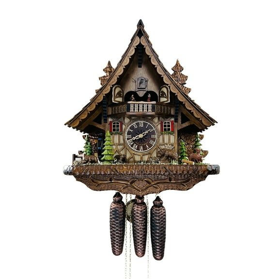 River City Clocks Eight Day Musical Cuckoo Clock with Moving Bear Moving Waterwheel
