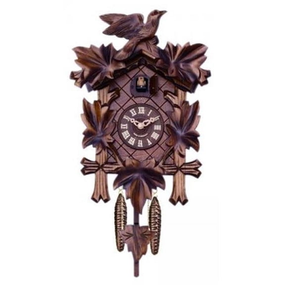 River City Cuckoo 811-14Q Traditional German Cuckoo Clock with Five Hand-carved Maple Leaves and One Bird