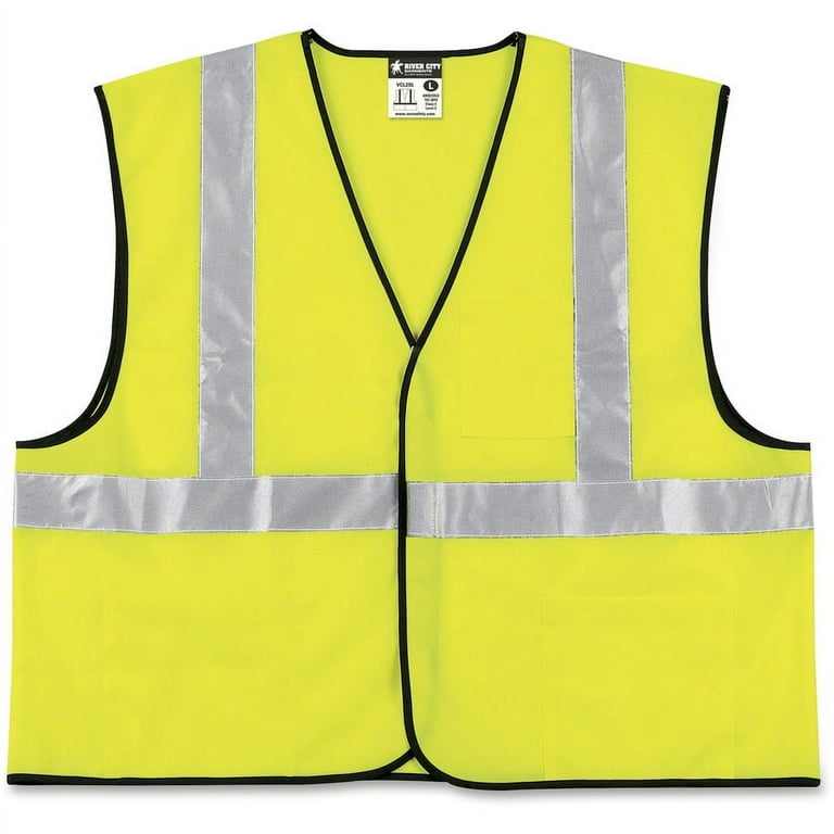 Class 2 Safety Vest, Polyester, Large Fluorescent Lime with Silver Stripe Class 2 Safety Vest, Polyester, Large Fluorescent Lime with Silver Stripe