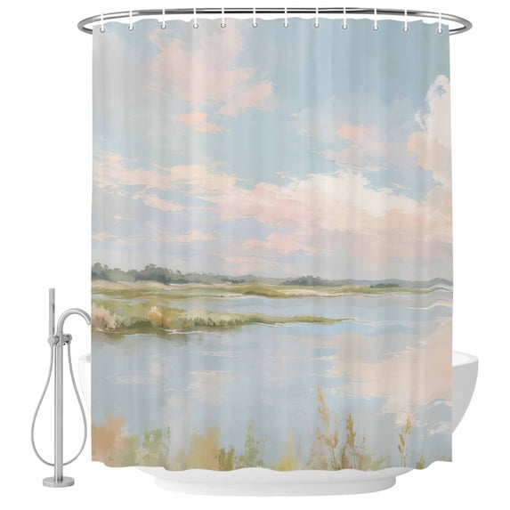 Rust Rag River Cloud Shower Curtain for Bathroom, Spring Rustic Green Meadow ...