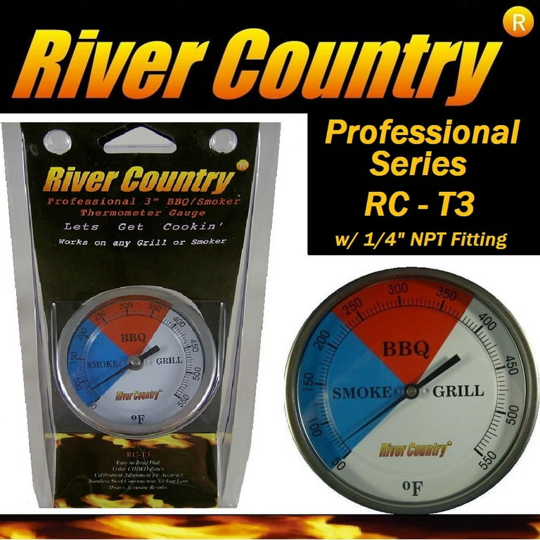 River Country Easy Mount 3 Color Coded Dial BBQ / Grill / Smoker  Thermometer