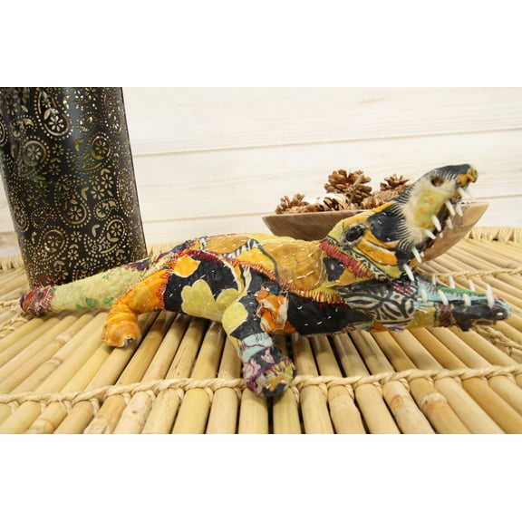 River Creek Alligator Hand Crafted Paper Mache In Colorful Sari Fabric Figurine