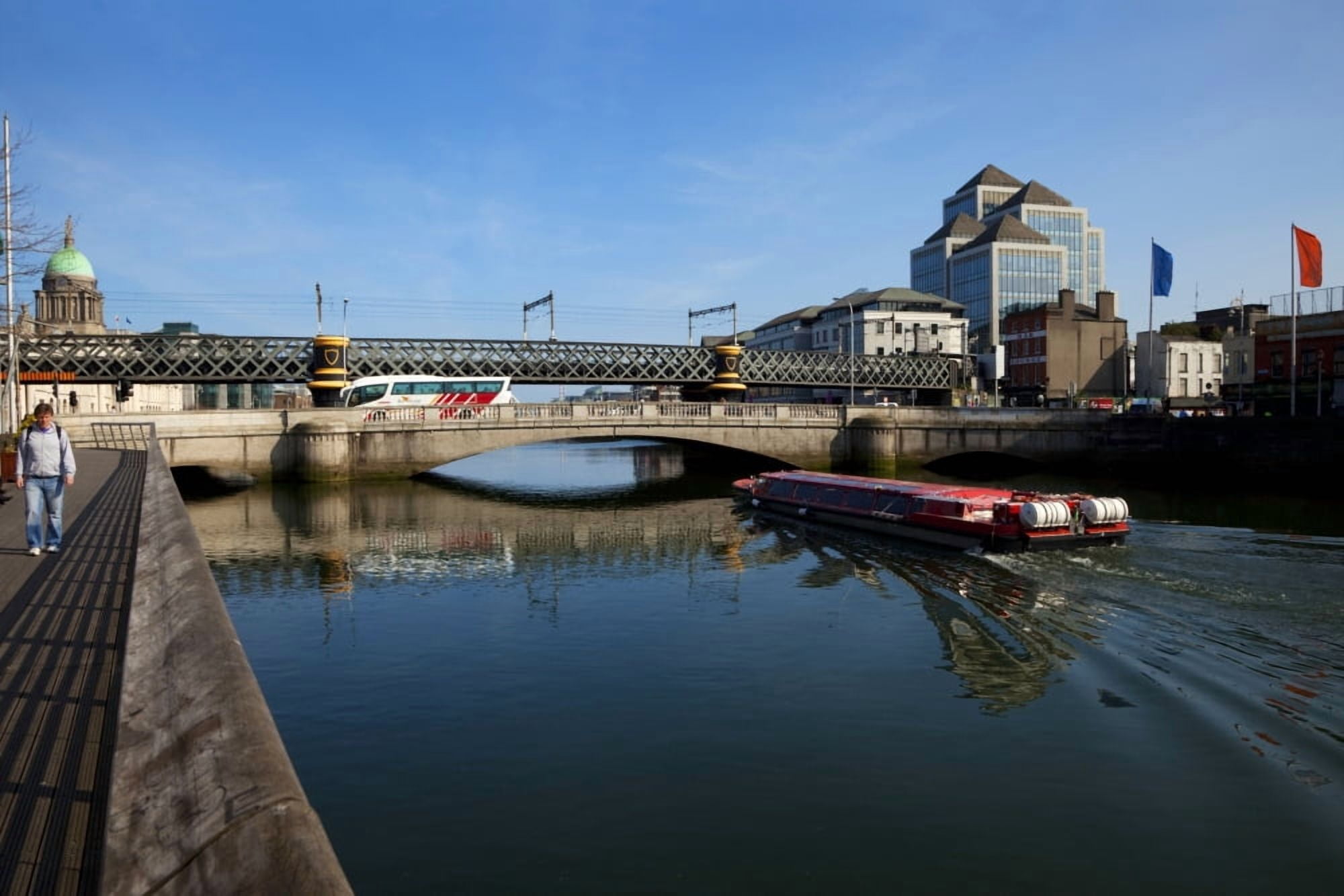 River Cruiser going therough the Butt Bridge - and board walk River Liffey Dublin City Ireland Canvas Art - Panoramic Images (36 x 12)