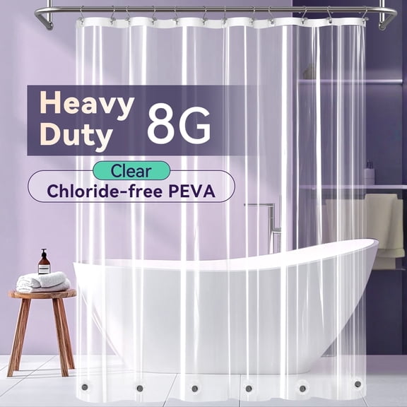 Yiannan 8G Heavy Duty PEVA Shower Curtain Liner, Waterproof, with Magnets, Clear, 72"x72"