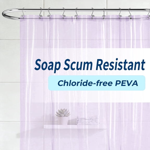 Yiannan Clear Purple PEVA Shower Curtain Liner, Rustproof Grommets, Waterproof, 3 Magnets,71x72
